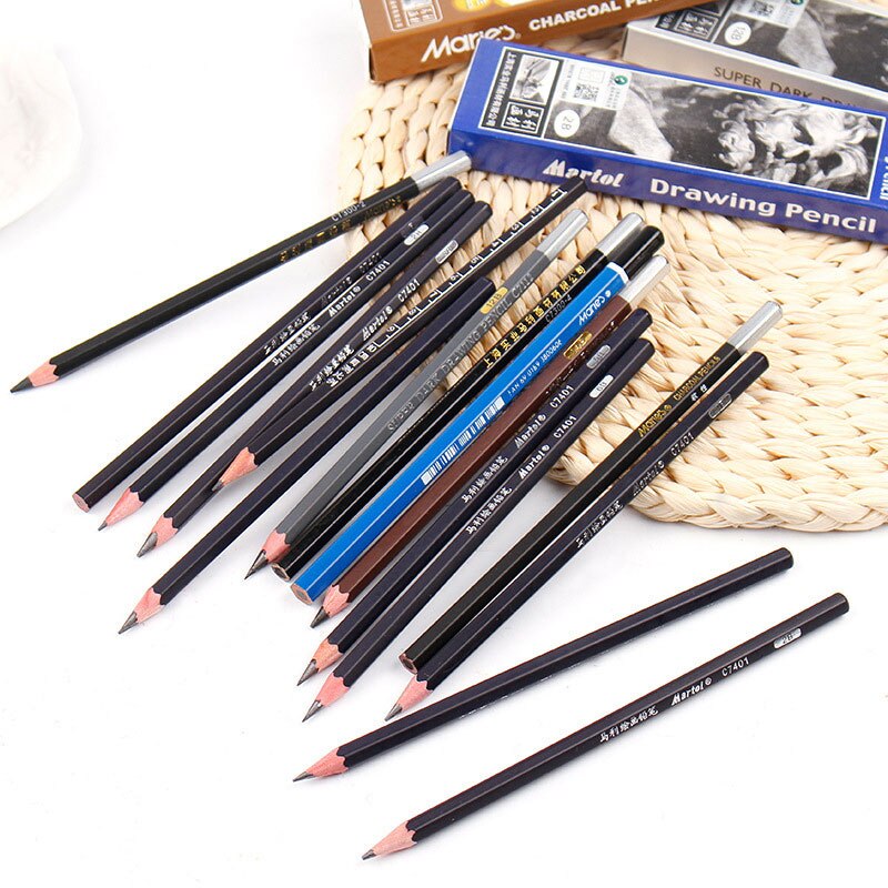 12pcs / box wooden sketch drawing writing pencil art DIY complete set 2B / 4B / 6B / 10B / 12B / 14B