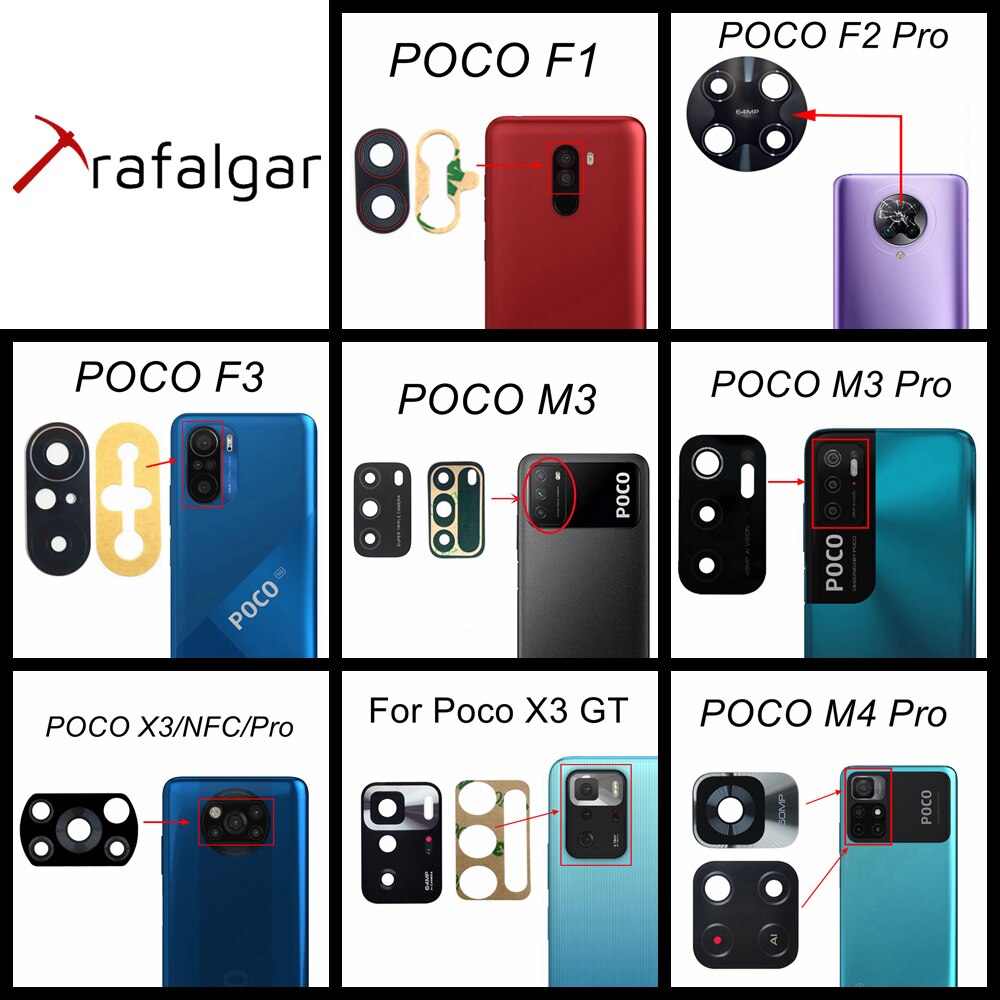 Back Rear Camera Glass For Xiaomi POCO M4 Pro M3 F1 F2 F3 X3 NFC F4 GT X4 Pro 5G Main Camera Lens Cover Replacement+Adhesive