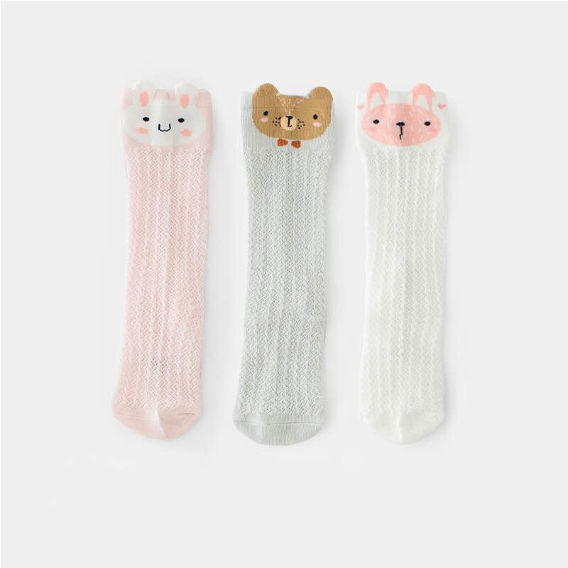 Balleenshiny 3pairs Long Tube Mesh Baby Socks for Boy Girls Knee High Anti-mosquito Socks Cartoon Animals Infant Floor Socks: T2 / for 0-1year