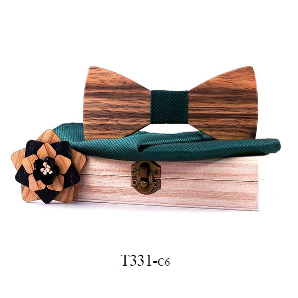 Pajarita de madera Natural de Original para hombre, broche exquisito hecho a mano, conjunto de caja de de madera para boda: T331-C6
