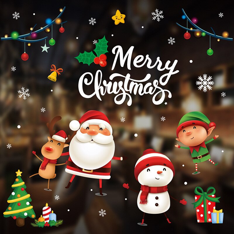 Glædelig jul vinduesglasklistermærker gør-det-selv-aftagelige wallsticker julemand snemand jul julefest indretning til hjemmebutik: Tl07