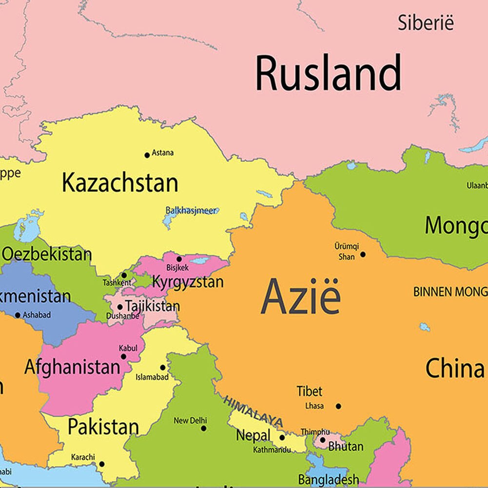 150*100cm Political Map of The World In Dutch Wall Poster Non-woven Canvas Office Living Home Decoration School Supplies