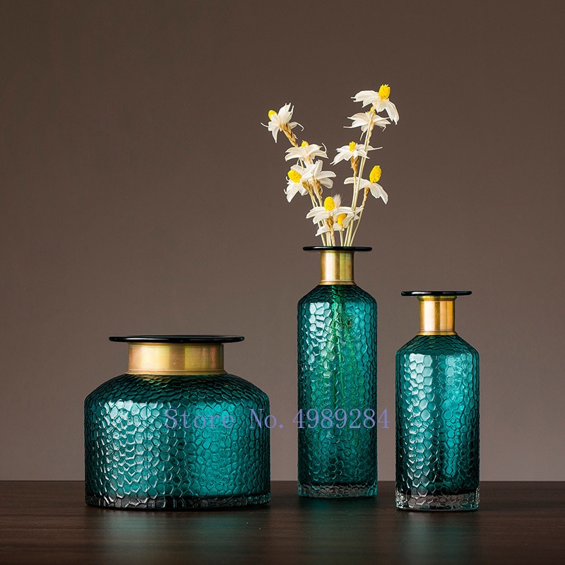 Modernt nordiskt transparent glas guld konkav ormblomma vas vardagsrum blomsterarrangemang hydroponics heminredning