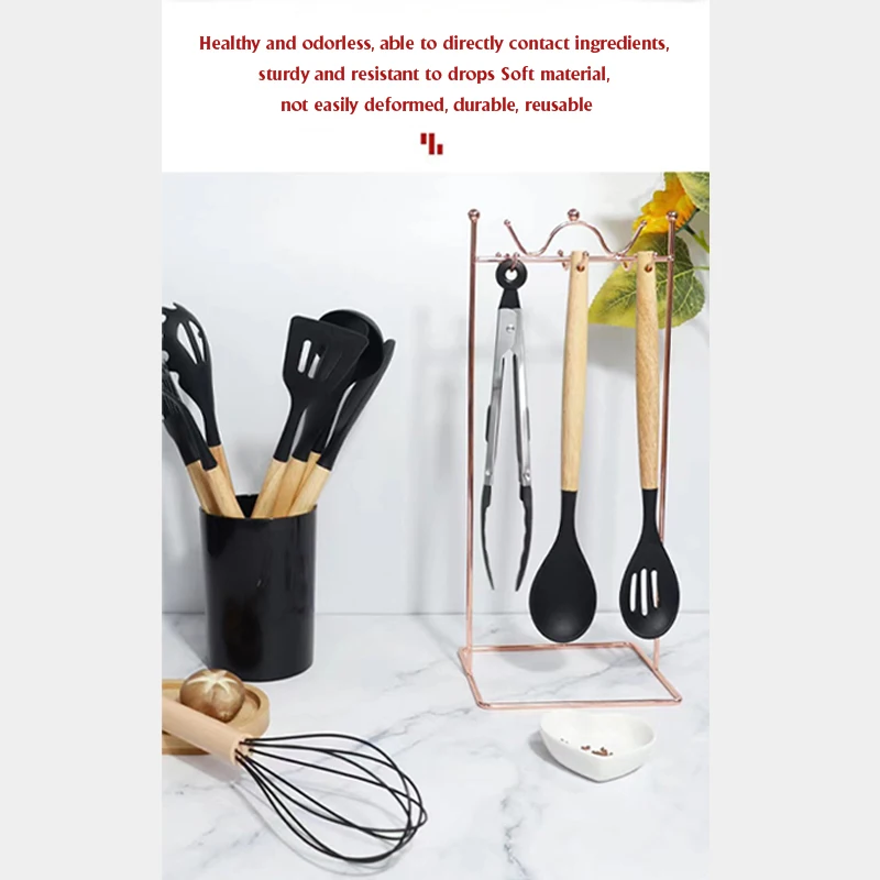 12 peças kit de cozinha de silicone utensílios de qualidade alimentar conjuntos de cozinha turner espátula colher de medição prático panelas ferramenta kitchenwa