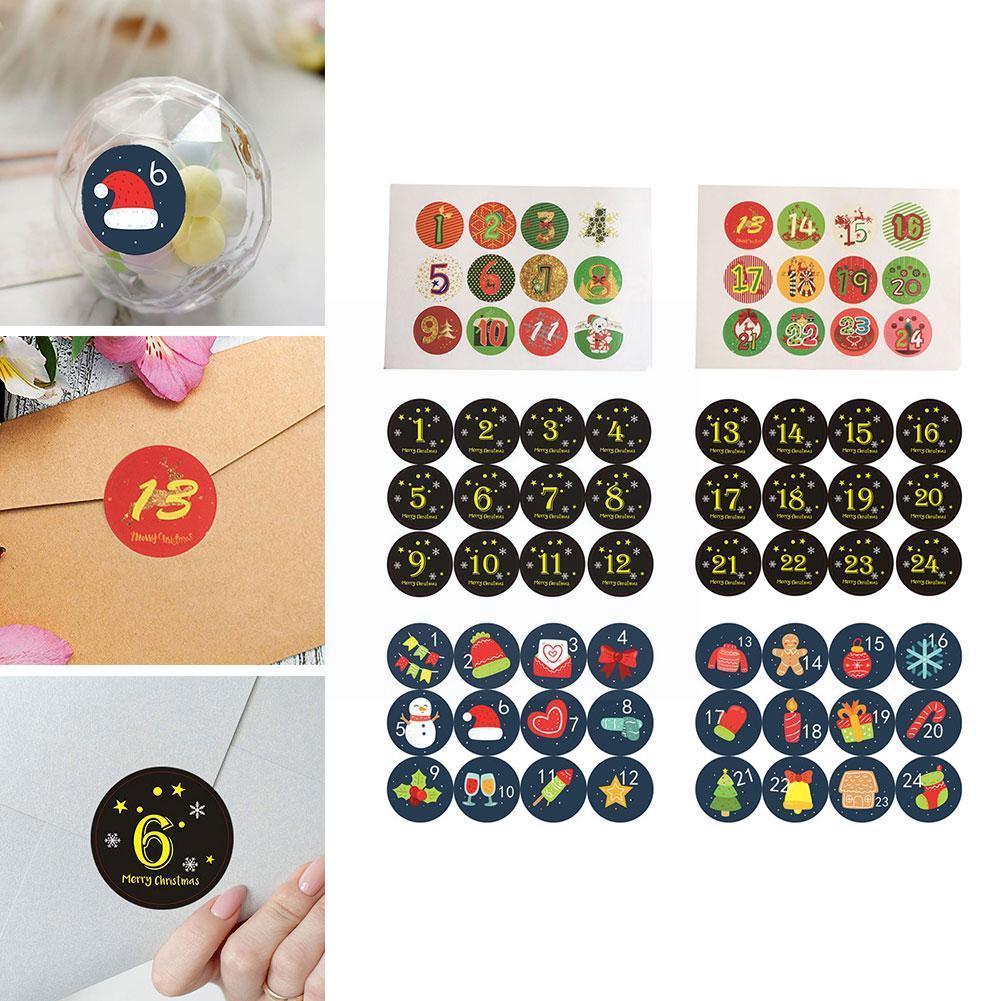 1pc Christmas Countdown Number Sticker Round Digital Packaging Decor Stationery Labels Party Xmas Sticker Sealing Sticker P C6e3