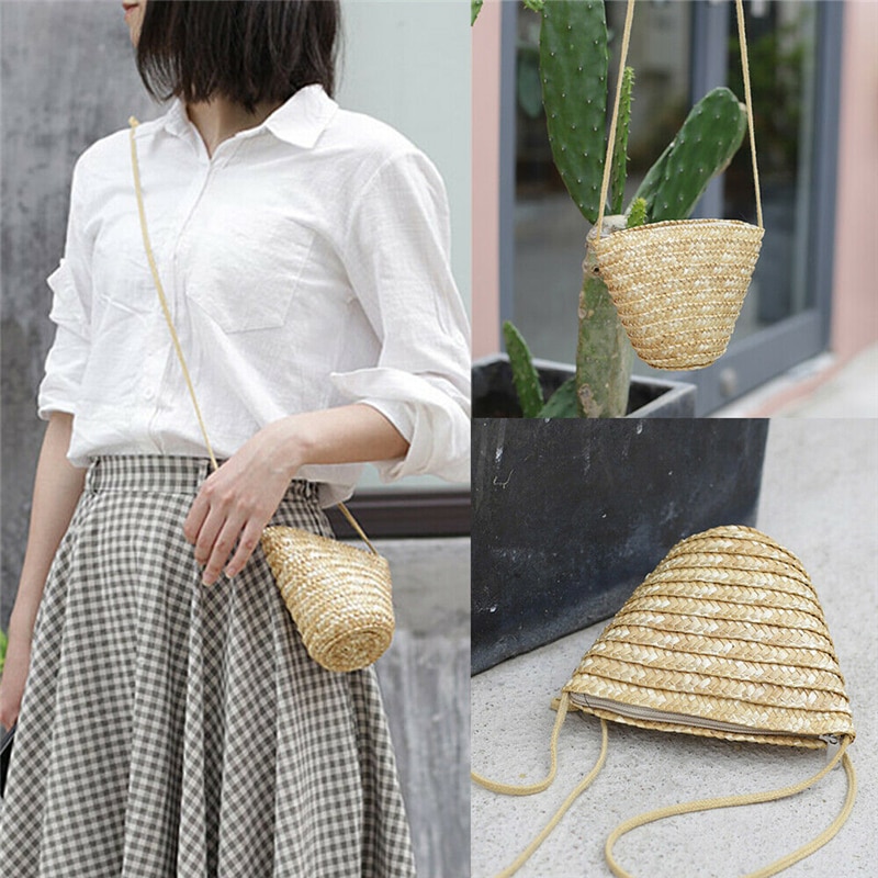 Paglia delle donne Ha Lavorato A Maglia Mini Crossbody Bag Sveglio Elegante Rattan Borse e Borsette Tote Bella Dolce Della Spiaggia di Estate del Sacchetto di Spalla
