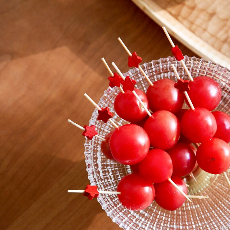 100pz stuzzicadenti decorativi a forma di stella Bastoncini di bambù per cocktail Bastoncini di frutta usa e getta 12cm Decorazione colorata per buffet di cibo Decorazione da tavola per feste