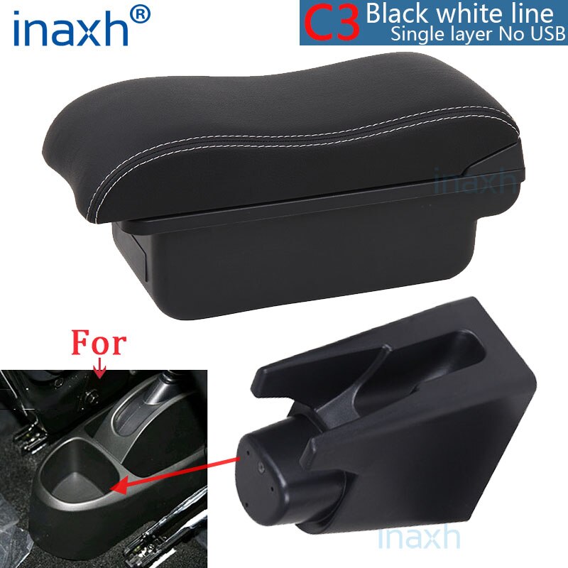 For Peugeot 107 Armrest Interior Parts special Retrofit parts Car Armrest Center Storage box USB LED Curved surface: C3 Black white NOUSB