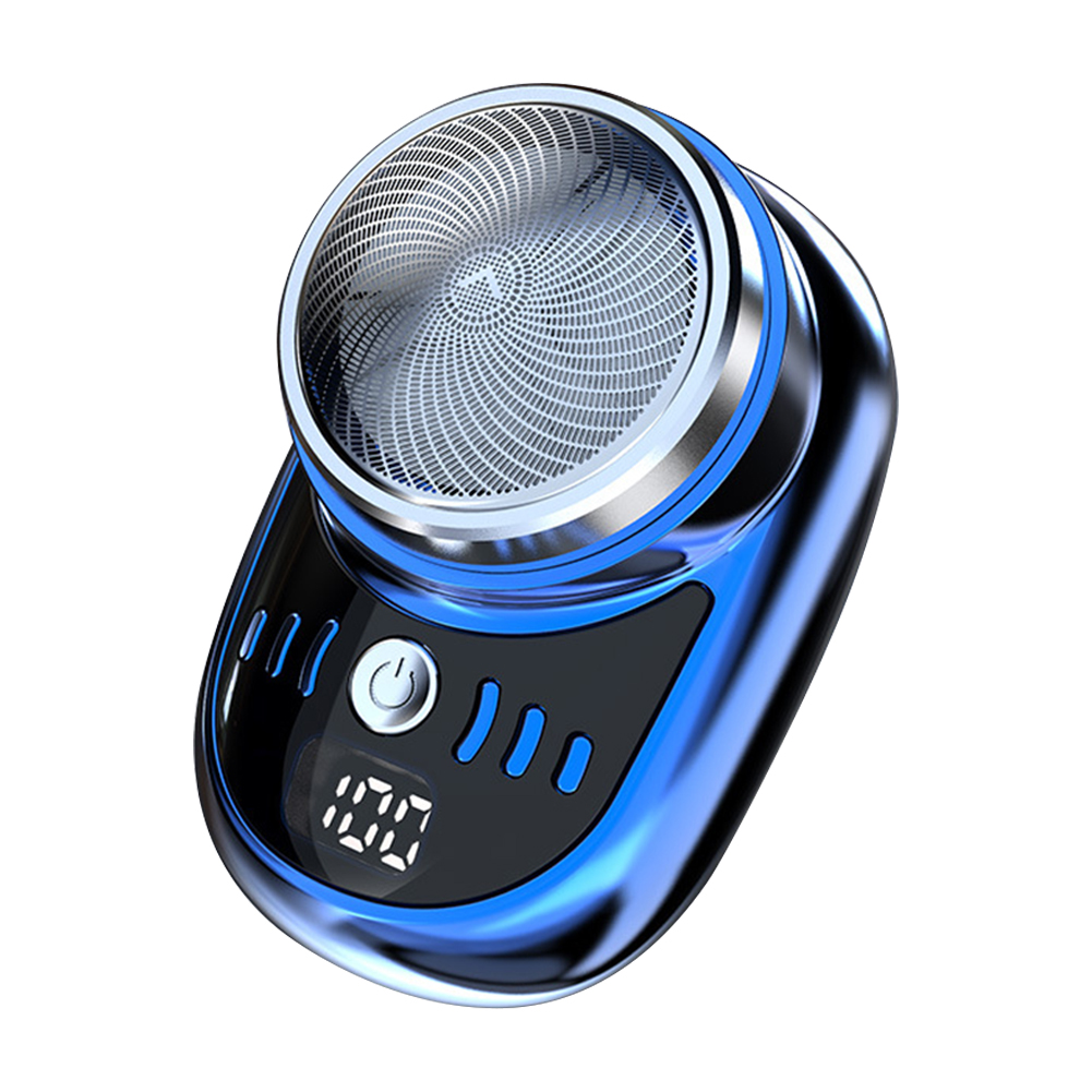 Men's mini electric travel razor with digital display, face, beard, hair removal, washable, rechargeable, pocket-sized portable razor: Blue