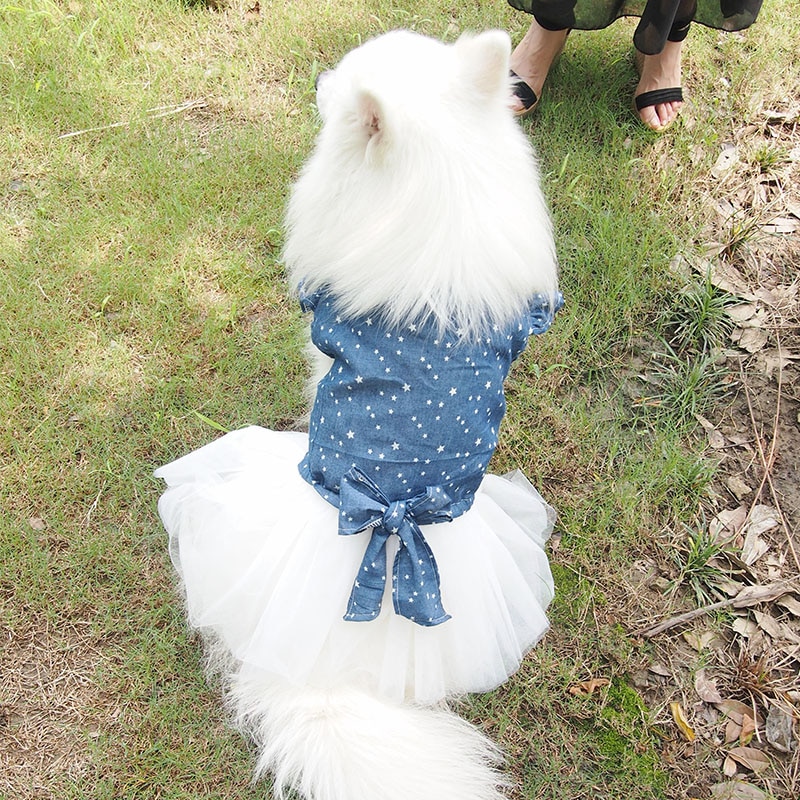 Polka Dot Big large Dog denim dress tutu skirt pet cat Princess wedding dress golden retriever pitbull dog clothes costume