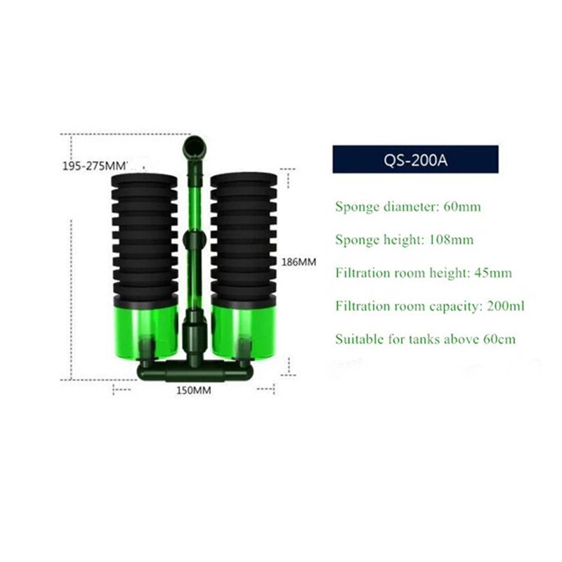 Bio Sponge Aquarium Filter Breeding Fry Betta Shrimp Nano Fish tank Aquarium PTSP: QS-200A