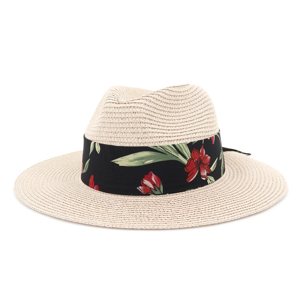 Dameshoed zomer brede rand strohoeden grote zonnehoeden uv-bescherming panama floppy strandhoeden dames strikhoed dames fedora's: Wit