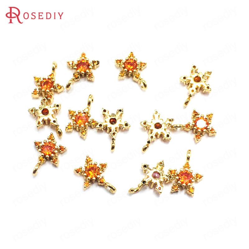 (38768)10Stck 7,5 MM 24K Champagner Gold Farbe Durcheinander und Zirkon Stern Reize Anhänger Schmuck Machen Liefert Diy Zubehör