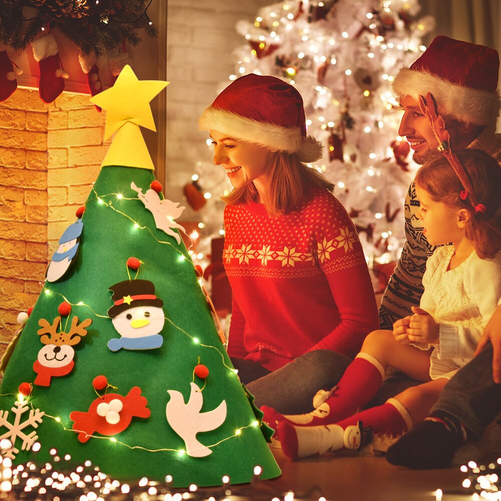 DIY Felt Christmas Tree Decorations Set Kids Year's Door Wall Hanging Ornaments Xmas Tree Snowman Santa Claus