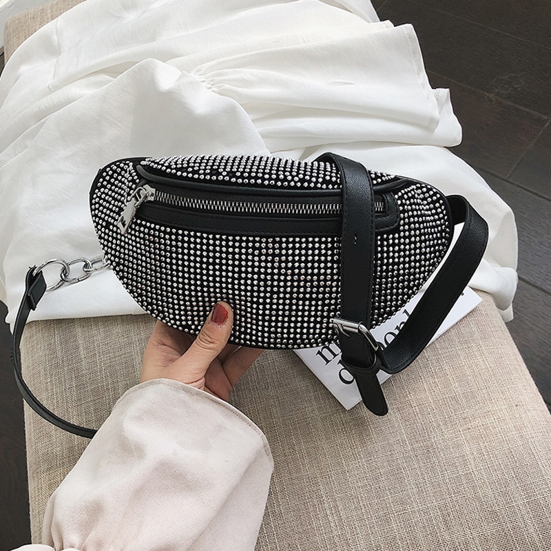 CCRXRQ frauen Taille Taschen Diamanten Damen fanny Pack Brust Tasche Banane Strass Kette Umhängetasche Schulter Taschen Gürtel Tasche