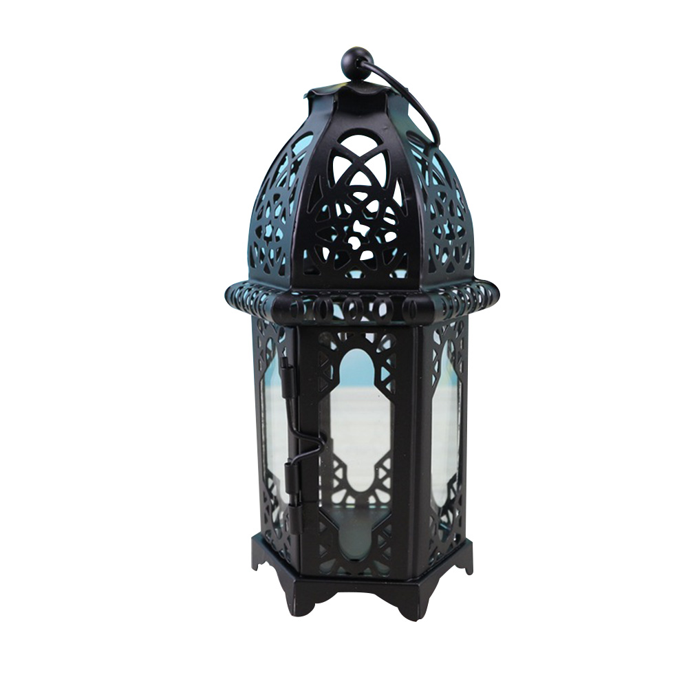Klassieke Marokkaanse Stijl Hollow Kaarshouder Winddicht Kaarshouder Opknoping Lantaarn Smeedijzeren Glas Lantaarn Kandelaar: 03