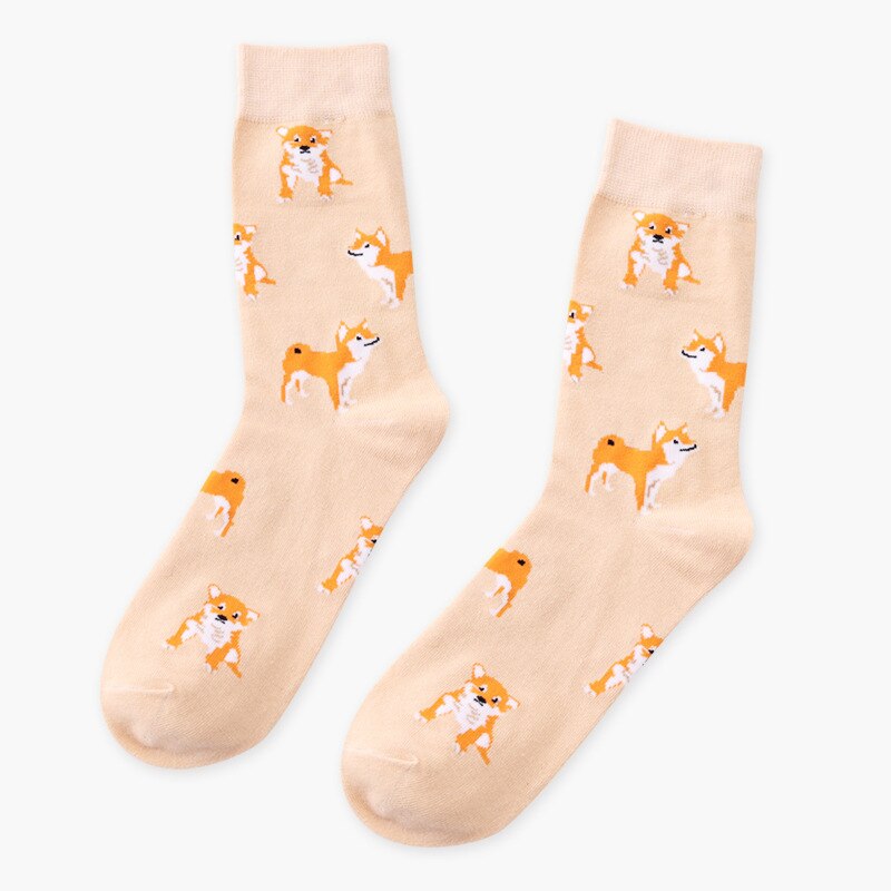 Novedad de , calcetines cortos Teckel Shiba Inu Tiger Beagle para mujer, bonitos calcetines de algodón con de Animal para mujer: Beige dog