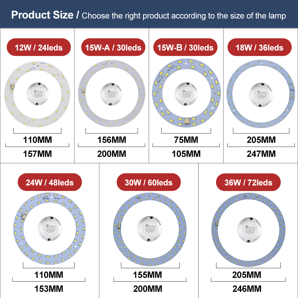 Módulo LED de 220V, Panel LED de anillo, 12W, 15W, 18W, 24W, 30W, 36W, 40W, 50W, Kit de luz LED de repuesto para luces de ventilador de techo