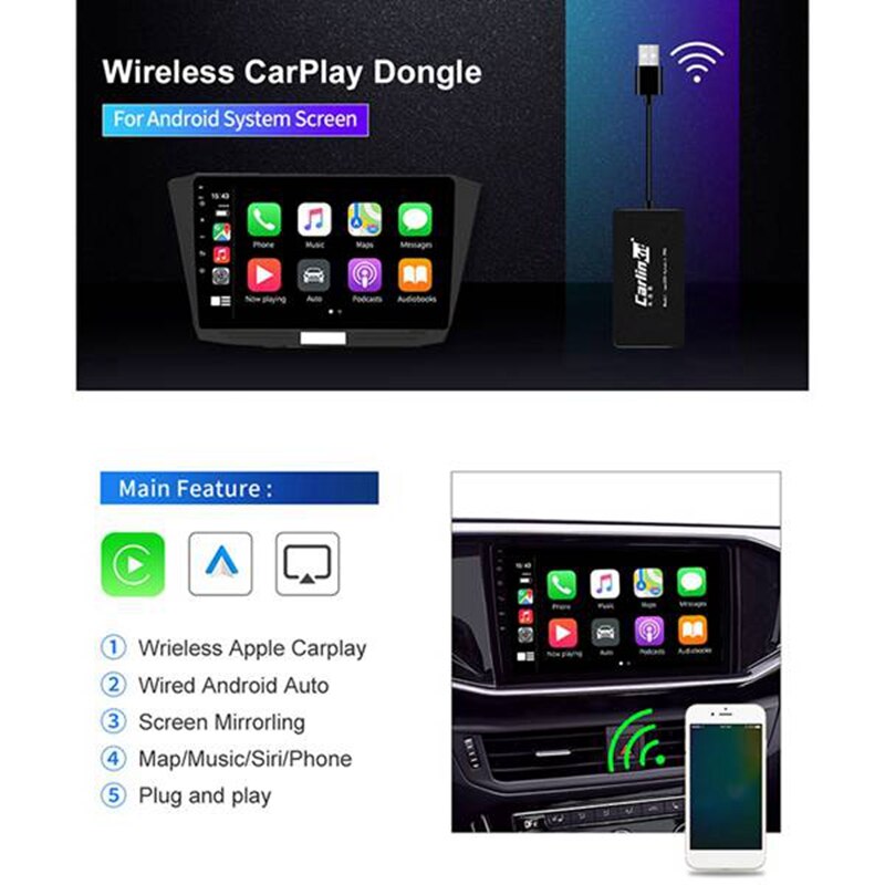 Carlinkit – clé USB intelligente sans fil Apple CarPlay /Android Auto Carplay, pour Android, lecteur de Navigation, Mirrorlink /IOS 14