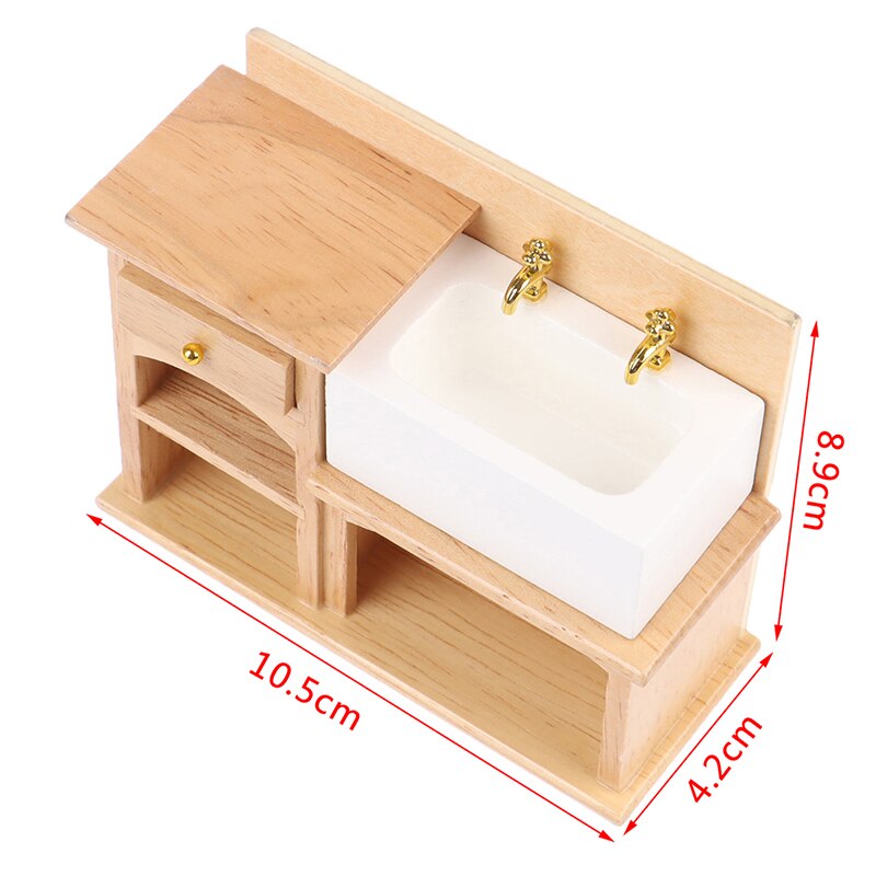 1/12 Miniatuur Houten Wastafel Kast Met Keramische Hand Sink Meubels Voor Poppenhuis Badkamer Of Keuken Decoratie