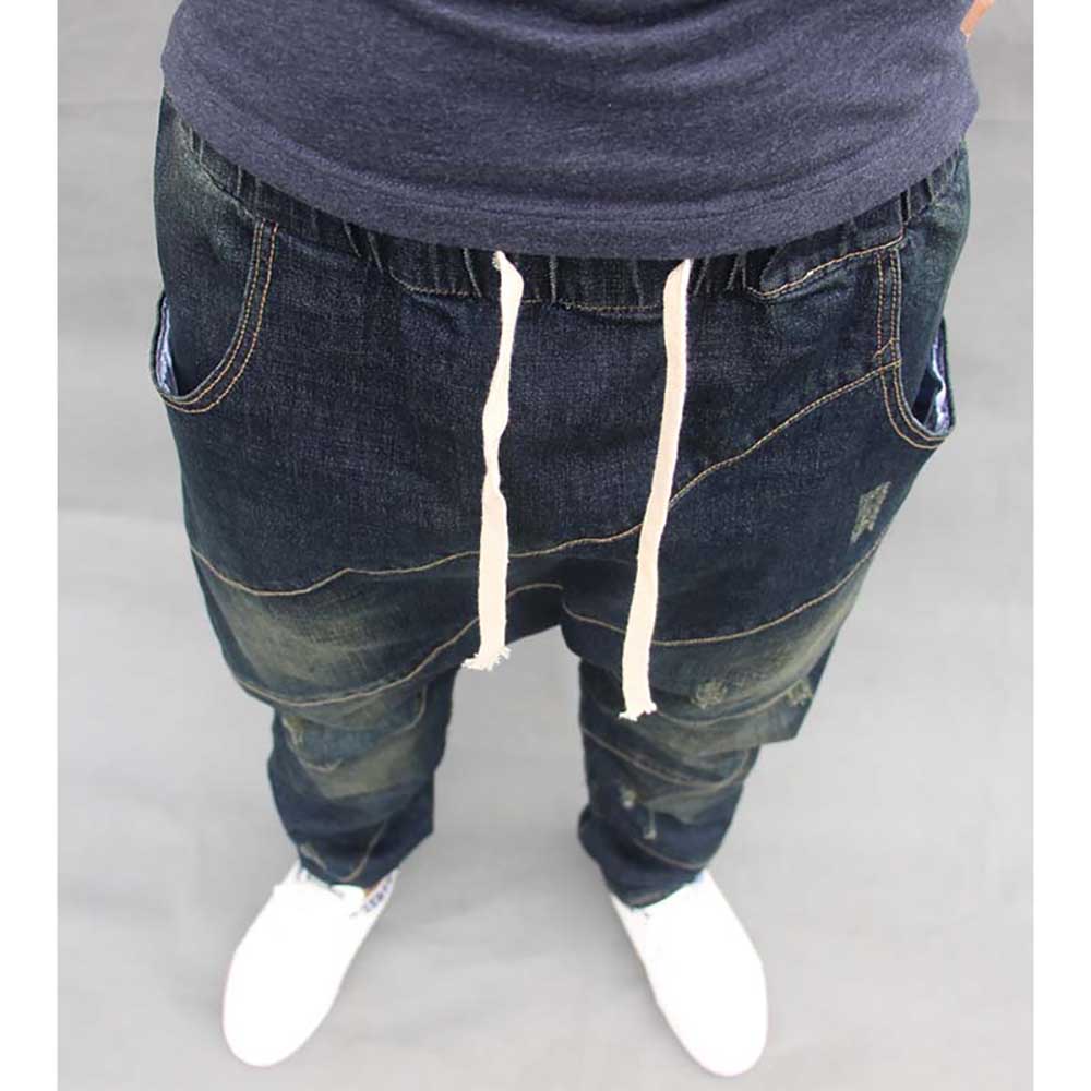 Pantalones vaqueros holgados #39 modernos para hombre, estilo casual, estilo harén, estilo hip hop, con cintura elástica y cordón, color azul, talla grande.