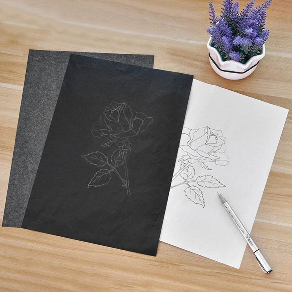 100Pcs/Set Black A4 Copy Carbon Paper Painting Tracing Painting Legible Painting Accessories Reusable Graphite Tracing Pape K8W0