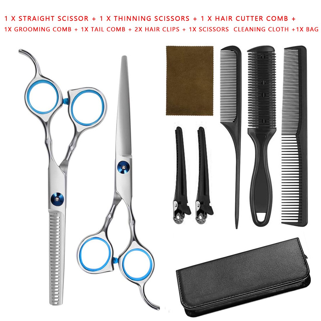 Hairdressing Scissors Kit 11pcs/10pcs/9pcs Hair Cutting Scissors Hair Scissors Tail Comb Hair Cape Cutter Comb: 9pcs
