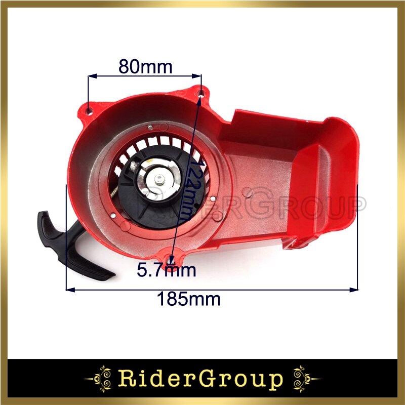 Rød alu pull starter rekyl til 2 takt 47cc 49cc motor børn atv minimoto pocket bike mini moto dirt quad crosser 4 hjulet