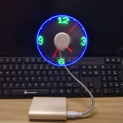 1PC USB Gadget Mini Fan Flexible LED Light USB Fan Time Clock Cool Gadget Time Display Flexible LED Mini Power USB Fan: clock