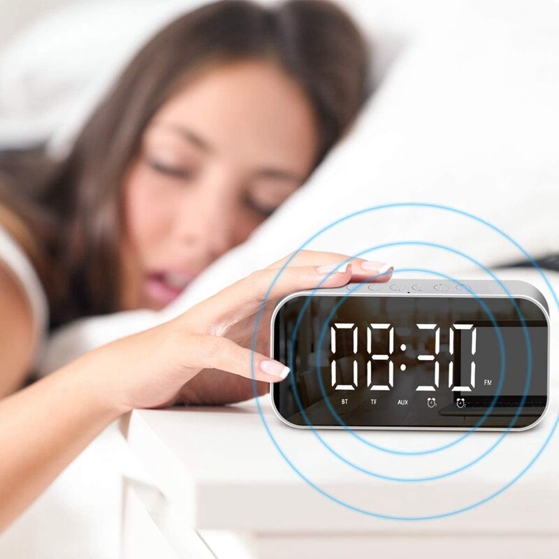 Fashiondigital väckarklocka med bluetooth -högtalare, radioväckarklocka dubbel väckarklocka med snooze, fm -radio (vit)