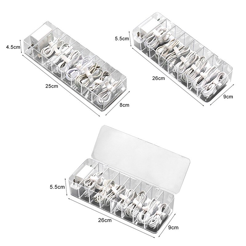 Kabel Opbergdoos Doorzichtige Plastic Data Line Opslag Container Voor Bureau Briefpapier Multifunctionele Headset Data Laadkabel