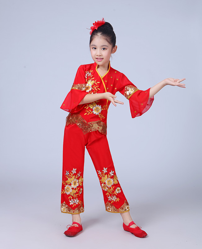 Children's Dance Costume - Girls Yangko Folk Dance Performance Outfit - Polyester