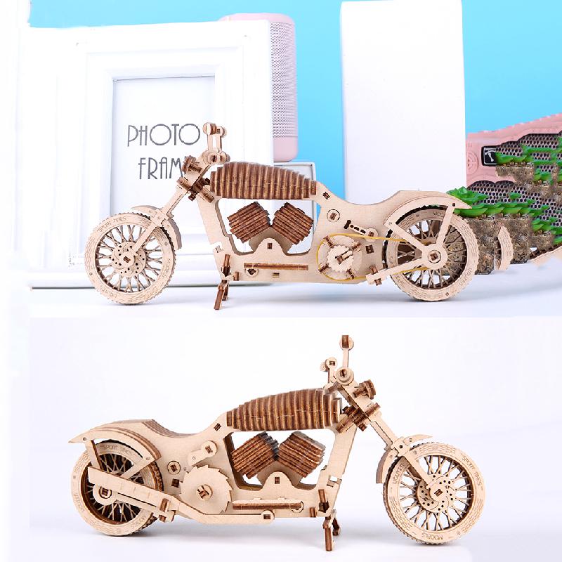 Houten Puzzel Model Kit Mechanische Transmissie Monteren Motorfiets Diy Handgemaakte 3D Puzzel Mechanische Constructor Voor Volwassenen