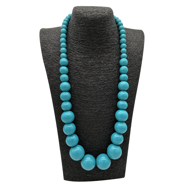 Bohemian Green Big Round Long Wood Necklace & Pendent Handmade Necklace For Women Bib Beads Party Jewelry: Blue