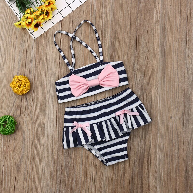 Swimwear Girls Bathing Suit Striped Two Piece Bikini Set Swimming Costume Kids Girls Beachwear Children Swimwear Bikini Infantil