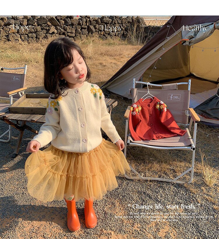 2021 New Spring neonate maglioni lavorati a maglia stile coreano ricamo floreale top Cardigan per bambini cappotti abbigliamento per bambini