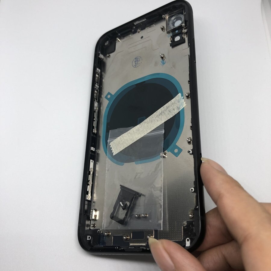 Parte trasera de repuesto para iPhone XR carcasa trasera marco medio y cubierta trasera de cristal con piezas pequeñas