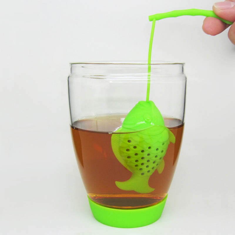 Køkkenudstyr te infuser te si giftfri 1 stk tekande tilbehør fiskeformet silikone tepose: Grøn