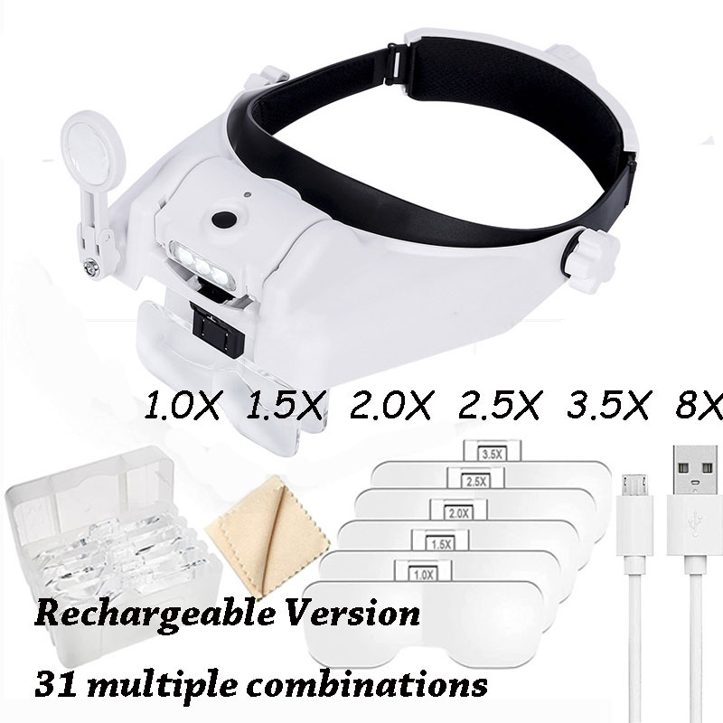 Z30 Headband Magnifier Illuminated Rechargeable Repair Solder Magnify Glasses Interchangeable Lens Third Hand Loupe For Solder: MULTICOLOR