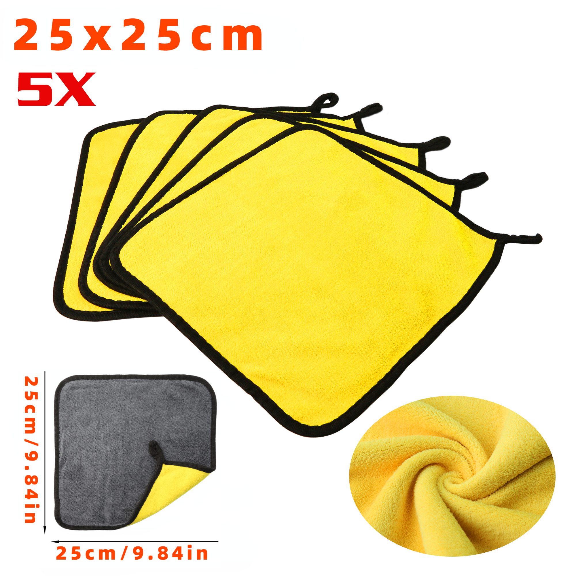 Toalla de microfibra para lavado de coches, 5 uds., 4 tamaños, paño de limpieza y secado, toalla de secado, cuidado del coche, detalles, suministros de toallas para lavado de coches: YELLOW