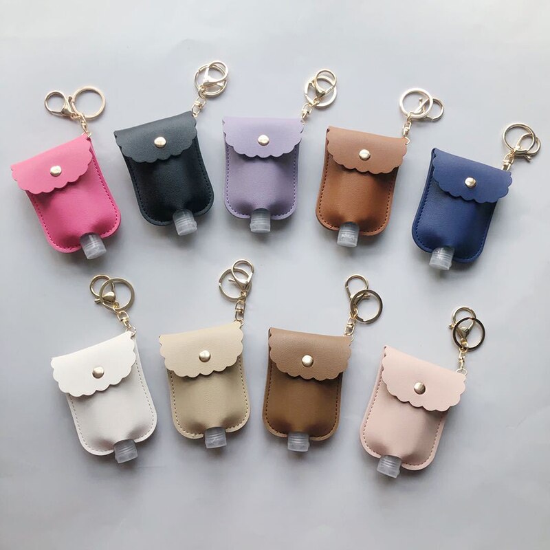 60Ml Reizen Lekvrije Leather Case Sleutelhanger Tas Hervulbare Lege Fles Voor Handdesinfecterend Bag Met Key Ringen Hanger fles