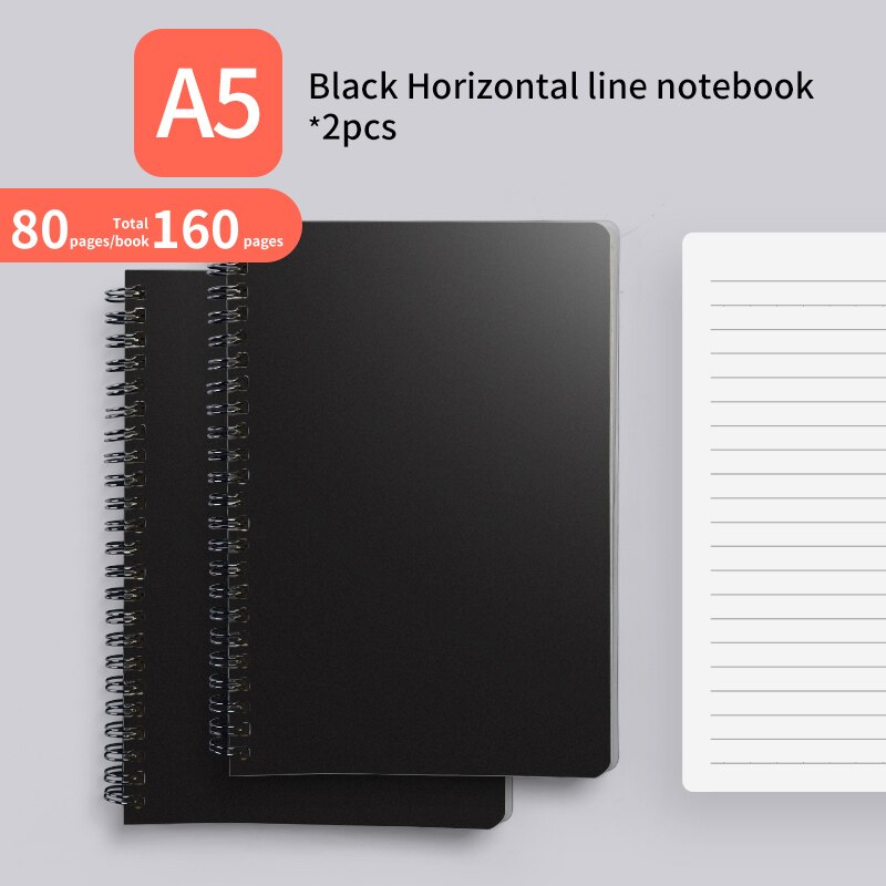 M&amp;G A4/A5/B5/A6 PP Double Spiral Notebook Checkered/Cornell/Horizontal Line/Blank Notepad Pocketbook Journal Diary Drawing: B-A5 Horiz-line 2PCS