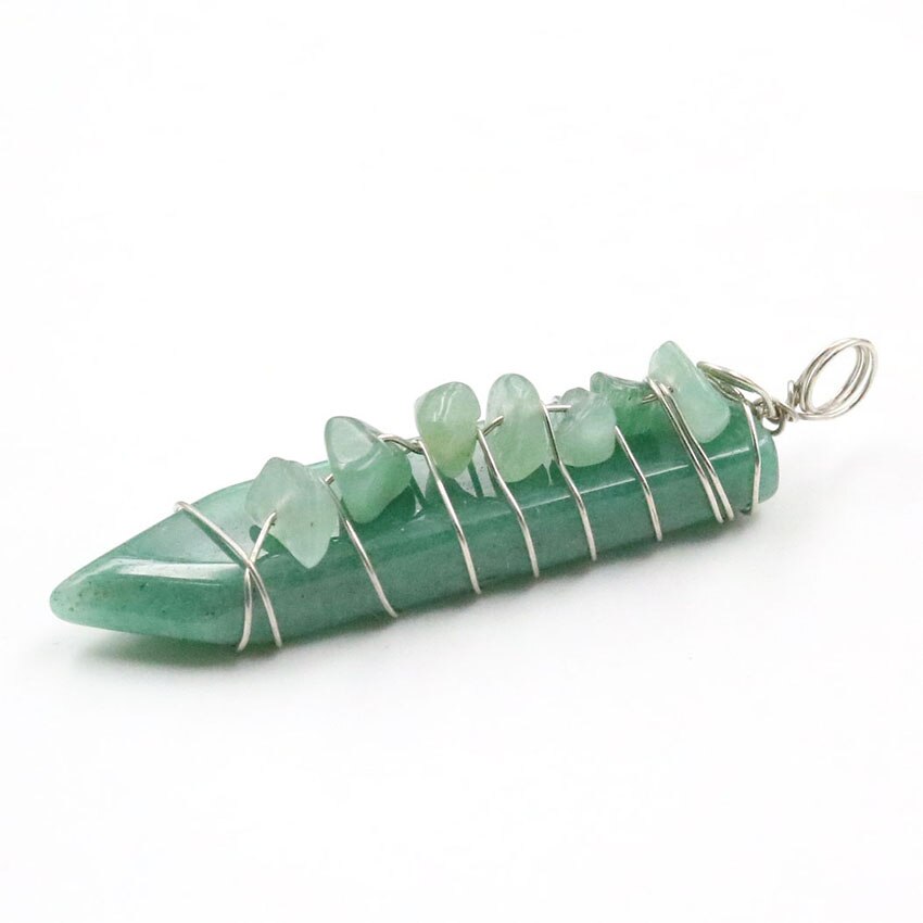 Reiki Handmade Wrap Pendulum 7 wisiorki czakry uzdrawiający kryształ naturalny klejnot kamień ametysty lazuryt Point miecz wisiorki: Green Aventurin