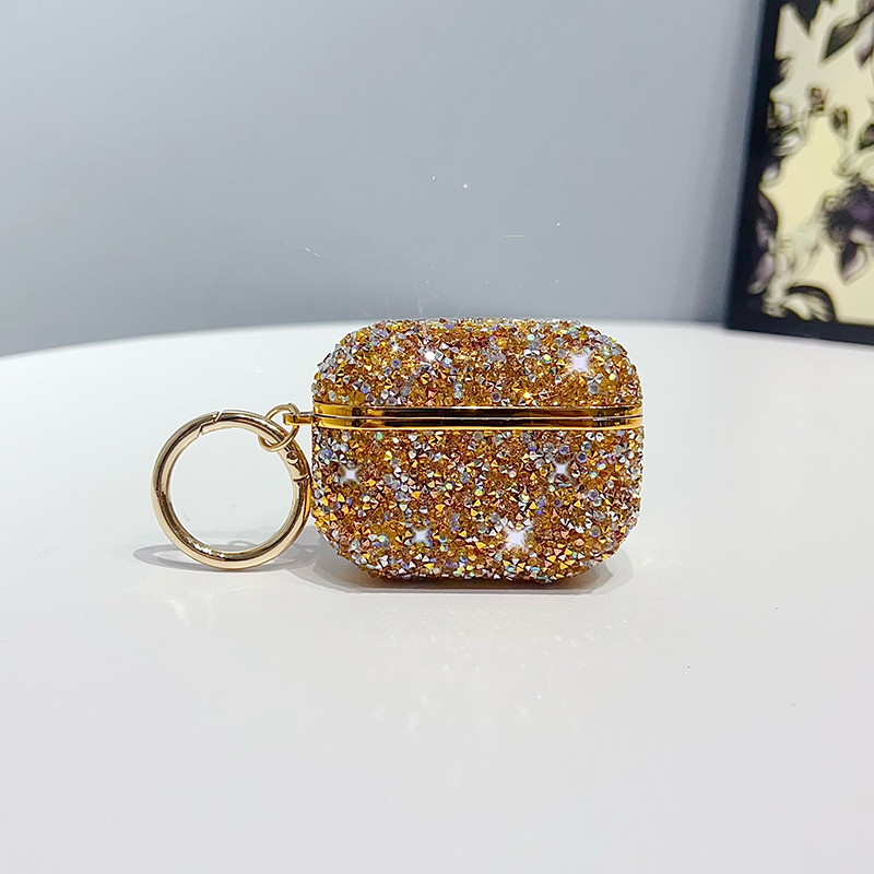 Funda para auriculares con purpurina de diamante de Color para Apple Airpods Pro 4 3 2 1 Bling Sparke funda para auriculares con llavero: l / Oro
