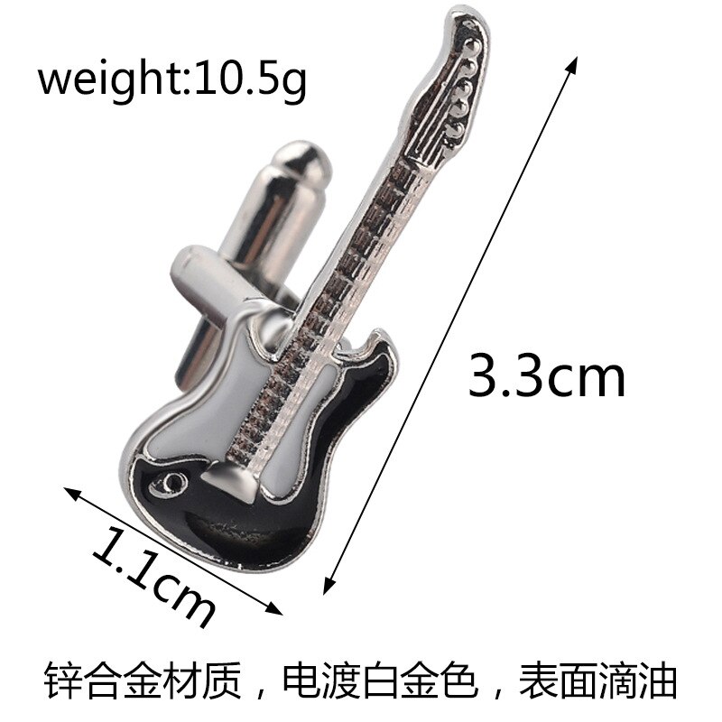 Trendy Manchetknopen Mode Gitaar Muziekinstrumenten Zwart Emaille Manchetknopen Voor Mannen &amp; Vrouwen Franse Overhemd Knop Manchet