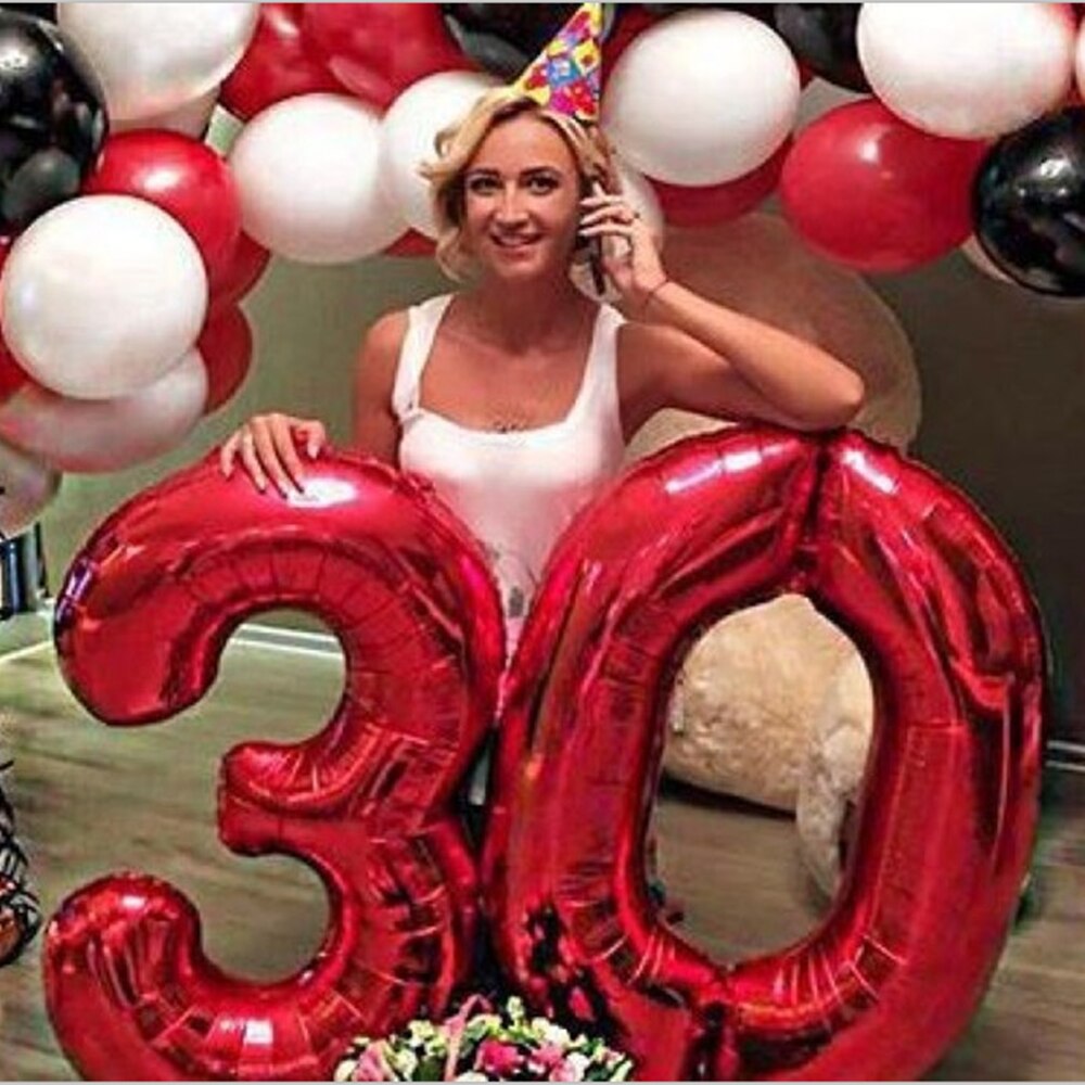 2pcs 32/40 inch Happy 30 Birthday Foil Balloons Red Pink Blue Silve Number 30th Years Old Party Decorations Anniversary Supplies