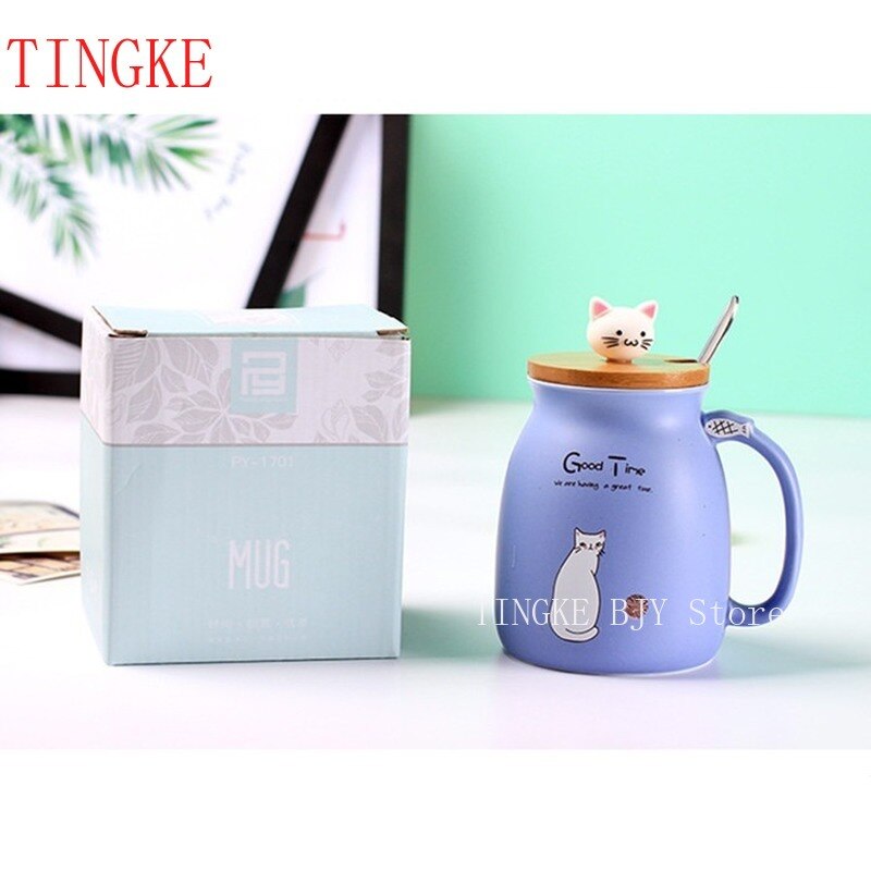 450ml Cartoon Ceramic Cute Cat Cup with Lid and Spoon Coffee Cup Home Milk Tea Cup Breakfast Cup Drink Novelty