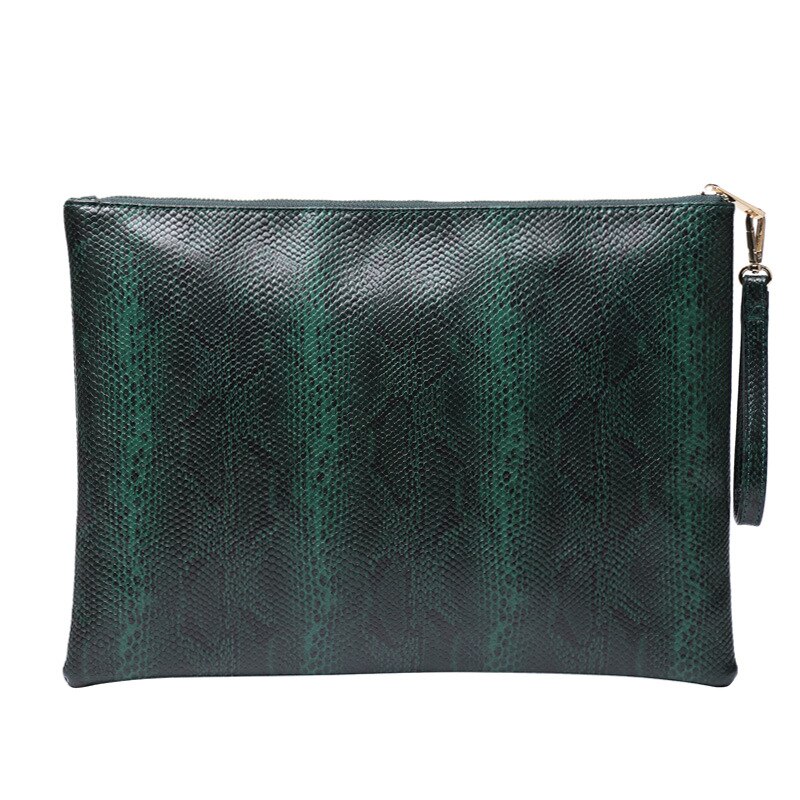 Snake Ostrich Crocodile Pattern Bag Female Bag Large Capacity PU Leather Envelopes Bag Envelope Bag: Snake green