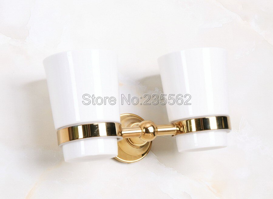 Złoty kolor uchwyty na kubki podwójny kubek ceramiczny uchwyt ścienny szczoteczka robić zębów kubek robić mycia zębów uchwyty akcesoria łazienkowe sprzęt