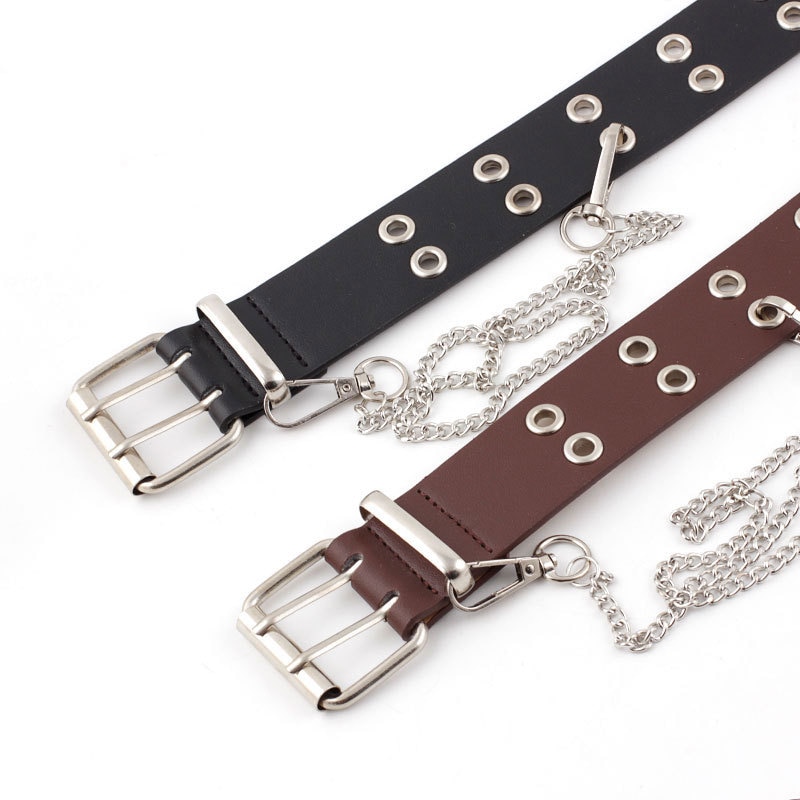 Ceinture en jean Punk à Double œillet | Large toile de styliste, ceinture de ceinture féminine masculine, ceintures de chaîne pour femmes et hommes,